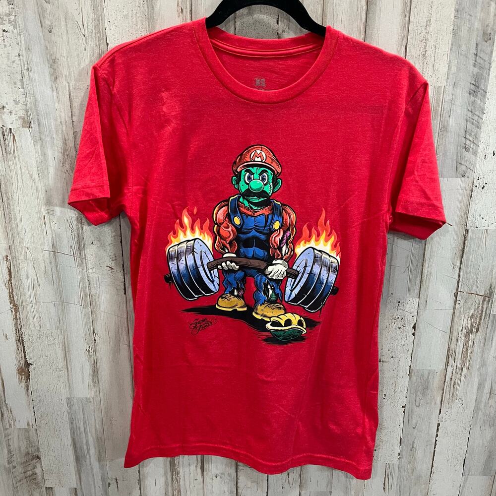 Superfresh Mario Deadlift Graphic Gym Tshirt Red Mens XS Limited Edition